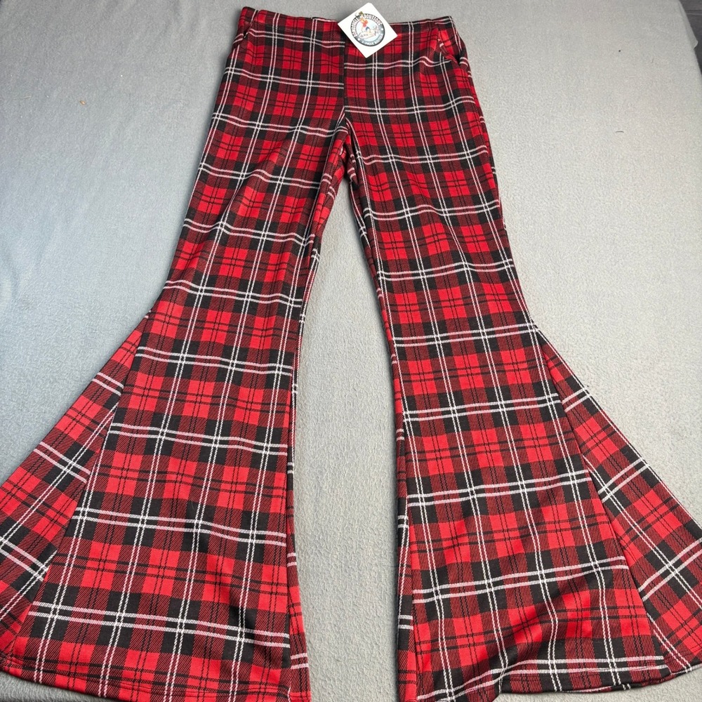 Jade by Jane Red Plaid Bell Bottom Pants Flare Leg Trousers Large NWT